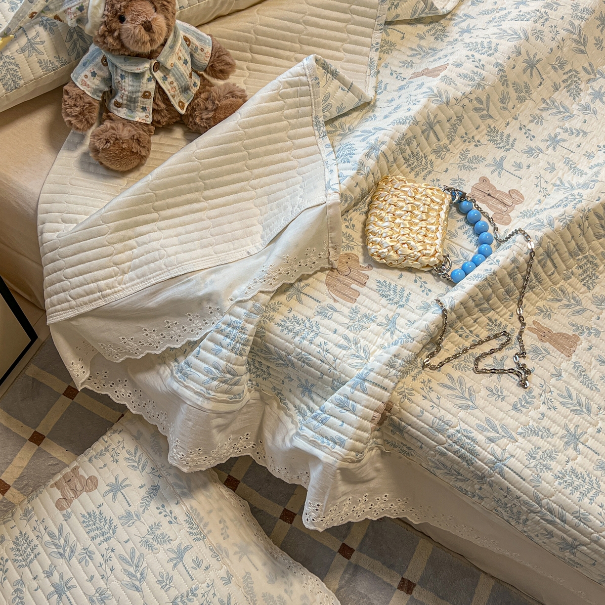 91家纺网 家纺一手货源 找家纺 舒居家纺 2026春夏新款花边款全棉印花单床盖 床盖单件（第一批） 森林小镇