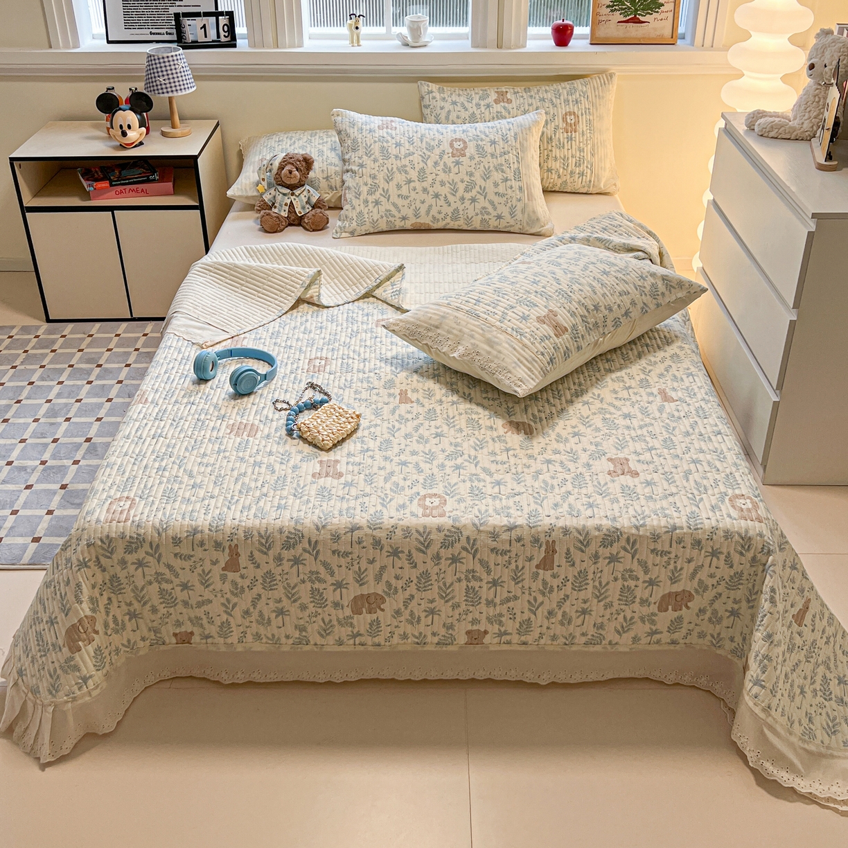 91家纺网 家纺一手货源 找家纺 舒居家纺 2026春夏新款花边款全棉印花单床盖 床盖单件（第一批） 森林小镇