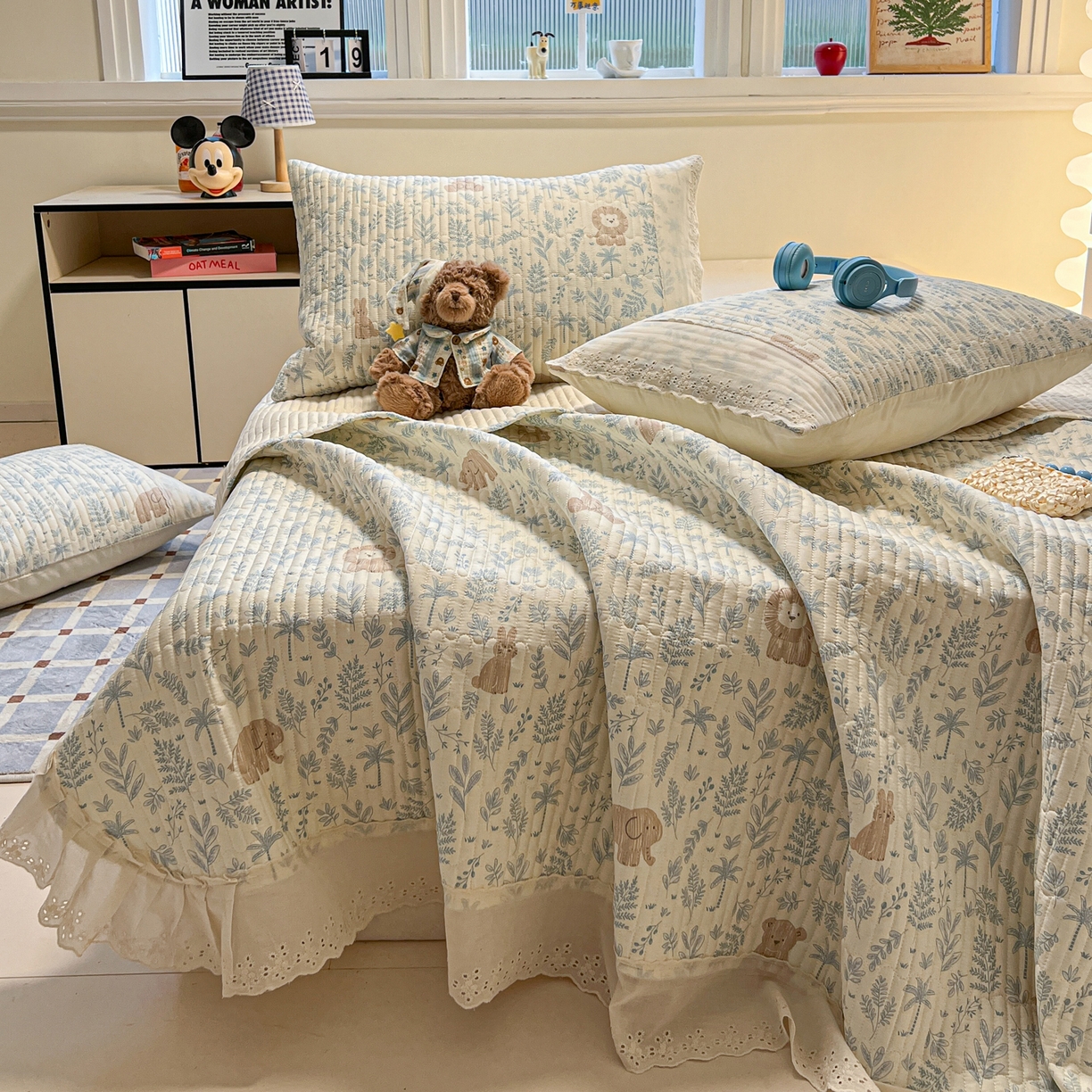 91家纺网 家纺一手货源 找家纺 舒居家纺 2026春夏新款花边款全棉印花单床盖 床盖单件（第一批） 森林小镇