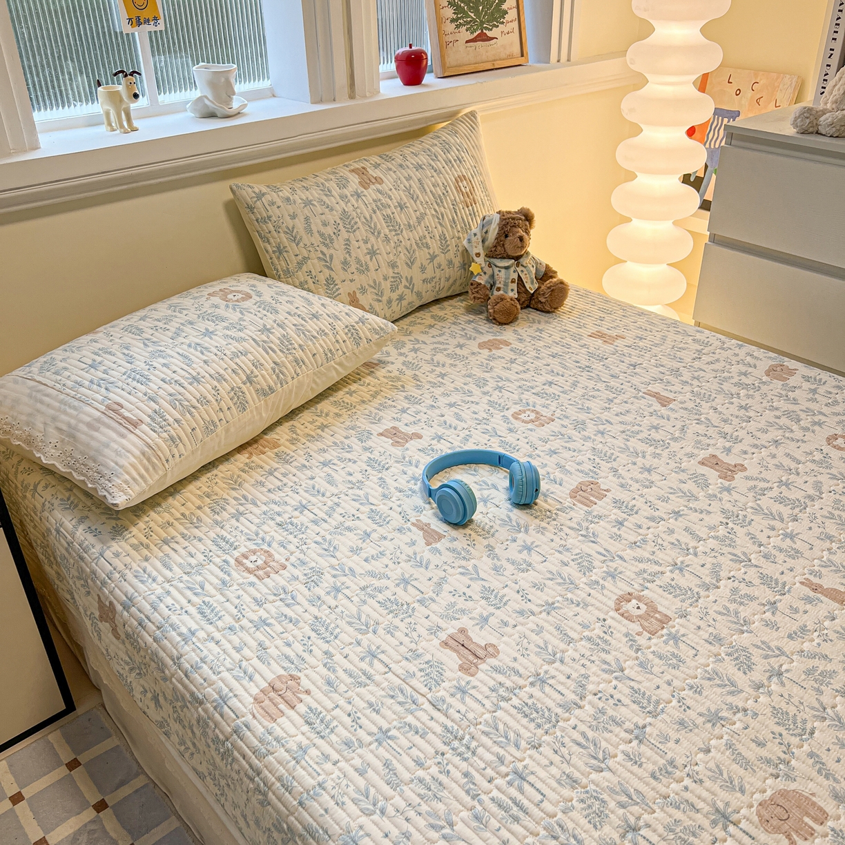 91家纺网 家纺一手货源 找家纺 舒居家纺 2026春夏新款花边款全棉印花单床盖 床盖单件（第一批） 森林小镇