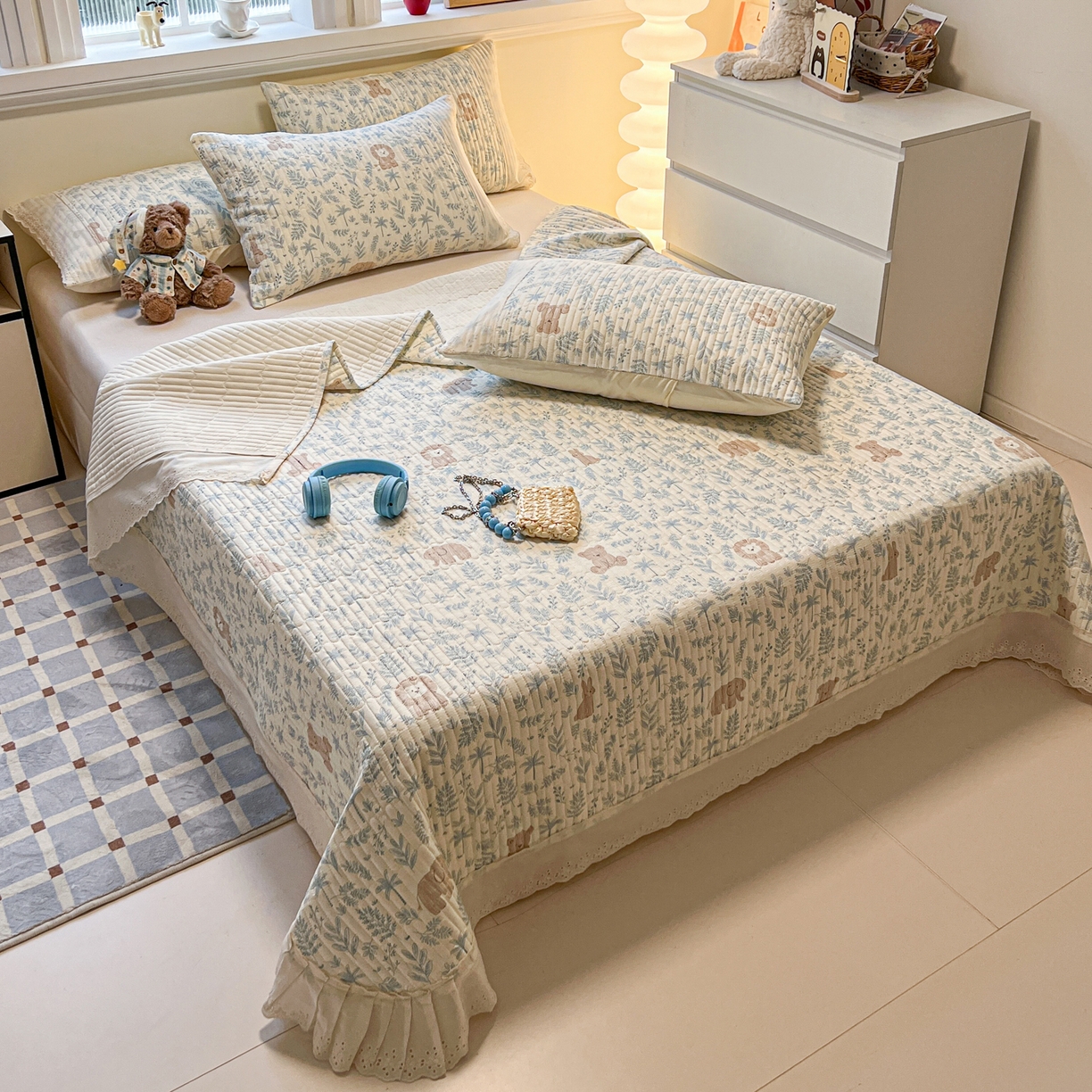 91家纺网 家纺一手货源 找家纺 舒居家纺 2026春夏新款花边款全棉印花单床盖 床盖单件（第一批） 森林小镇