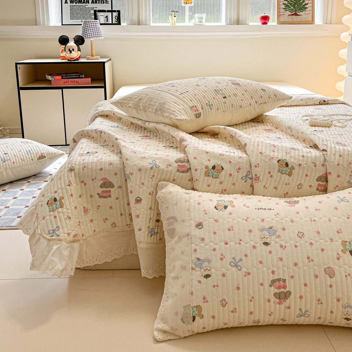 91家纺网 家纺一手货源 找家纺 舒居家纺 2026春夏新款花边款全棉印花单床盖 床盖单件（第一批） 宠物家族