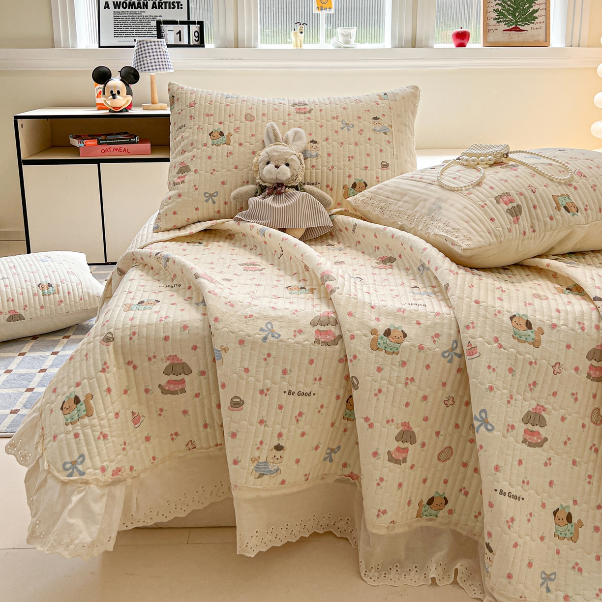 91家纺网 家纺一手货源 找家纺 舒居家纺 2026春夏新款花边款全棉印花单床盖 床盖单件（第一批） 宠物家族