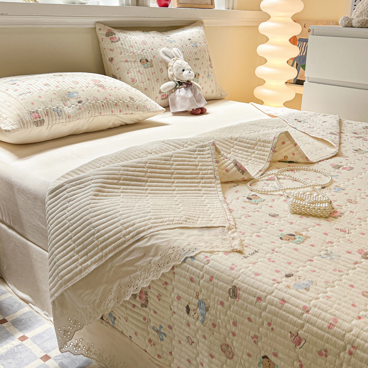 91家纺网 家纺一手货源 找家纺 舒居家纺 2026春夏新款花边款全棉印花单床盖 床盖单件（第一批） 宠物家族