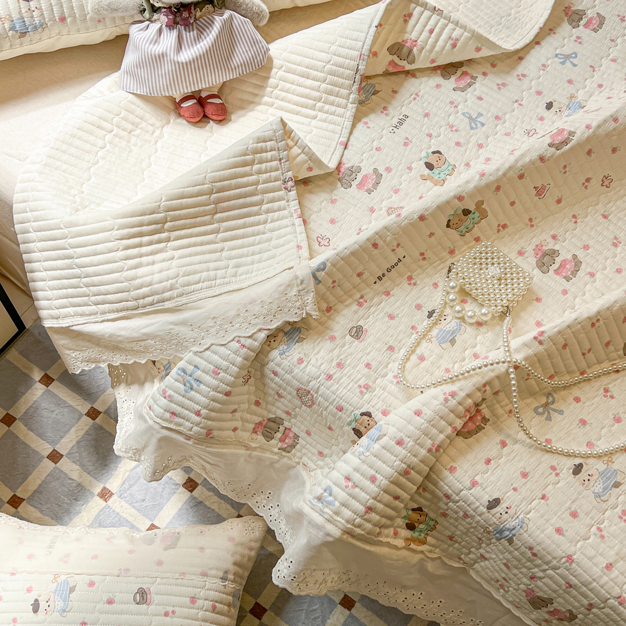 91家纺网 家纺一手货源 找家纺 舒居家纺 2026春夏新款花边款全棉印花单床盖 床盖单件（第一批） 宠物家族