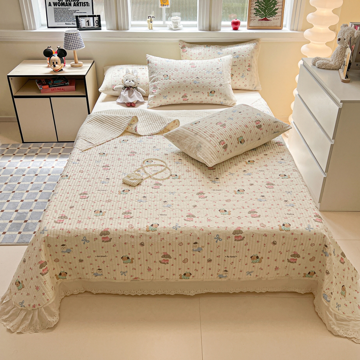 91家纺网 家纺一手货源 找家纺 舒居家纺 2026春夏新款花边款全棉印花单床盖 床盖单件（第一批） 宠物家族