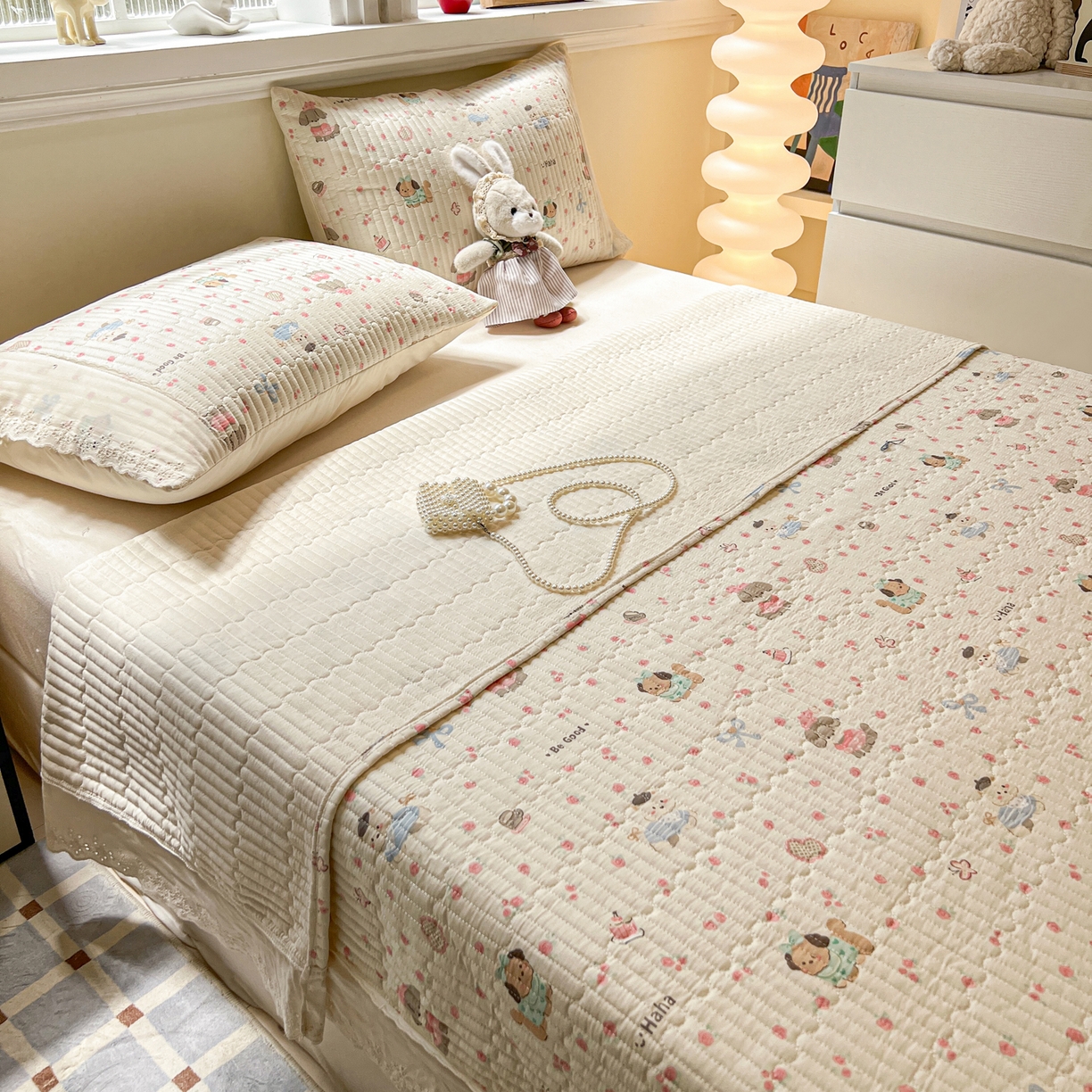 91家纺网 家纺一手货源 找家纺 舒居家纺 2026春夏新款花边款全棉印花单床盖 床盖单件（第一批） 宠物家族