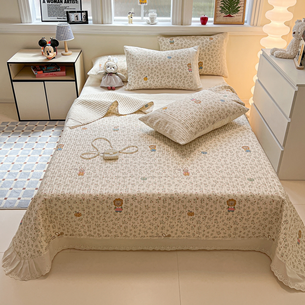 91家纺网 家纺一手货源 找家纺 舒居家纺 2026春夏新款花边款全棉印花单床盖 床盖单件（第一批） 萌系乐园