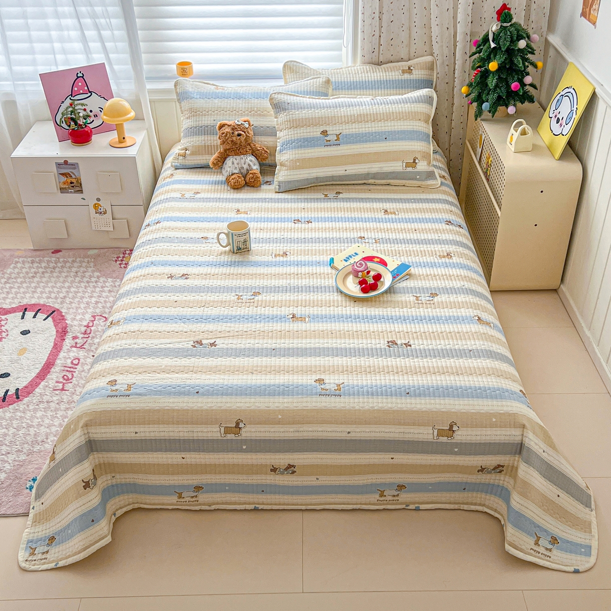 舒居家纺 2026春夏新款双面全棉单床盖 床盖单件 奔跑小狗