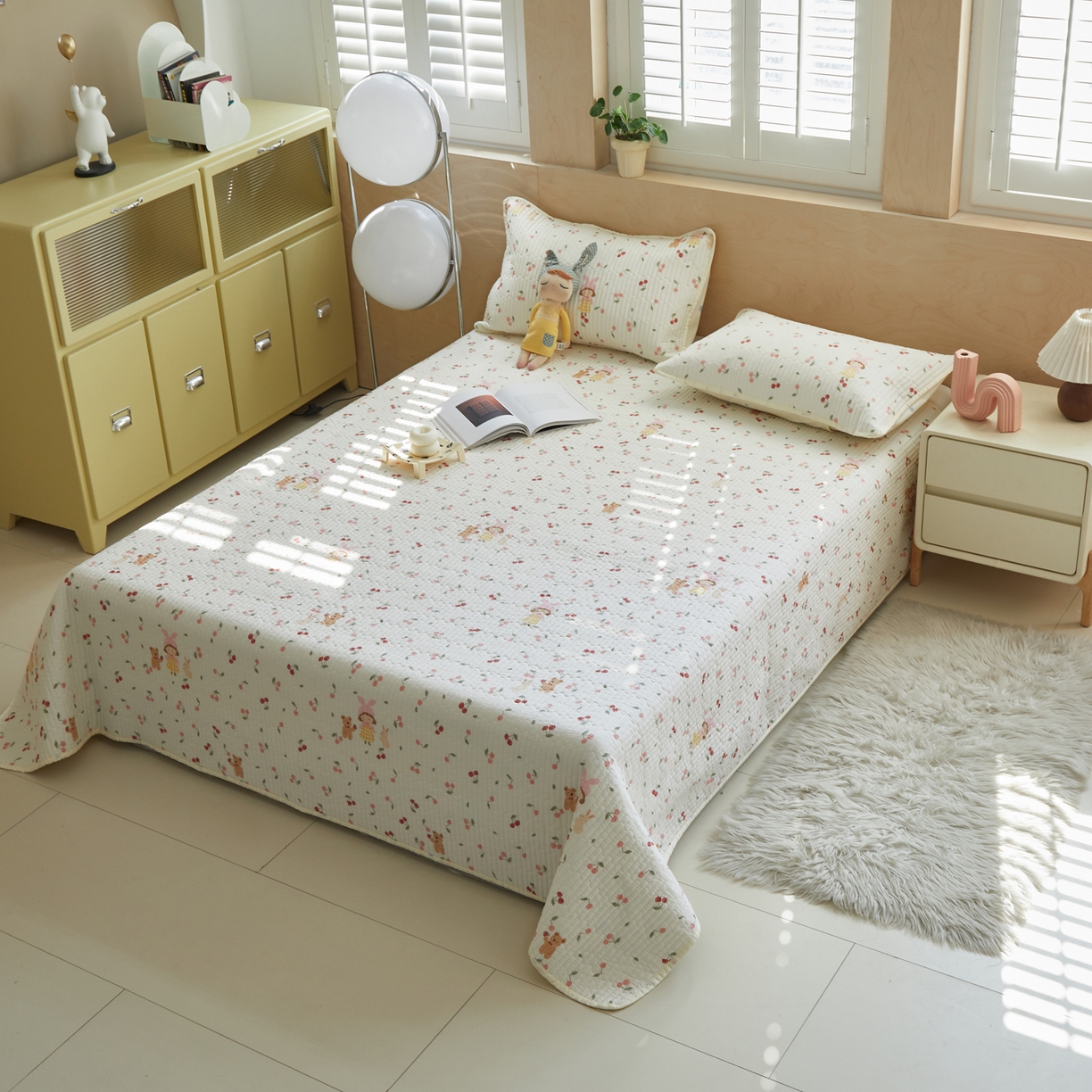 91家纺网 家纺一手货源 找家纺 舒居家纺 2026春夏新款双面全棉单床盖 床盖单件 花季少女