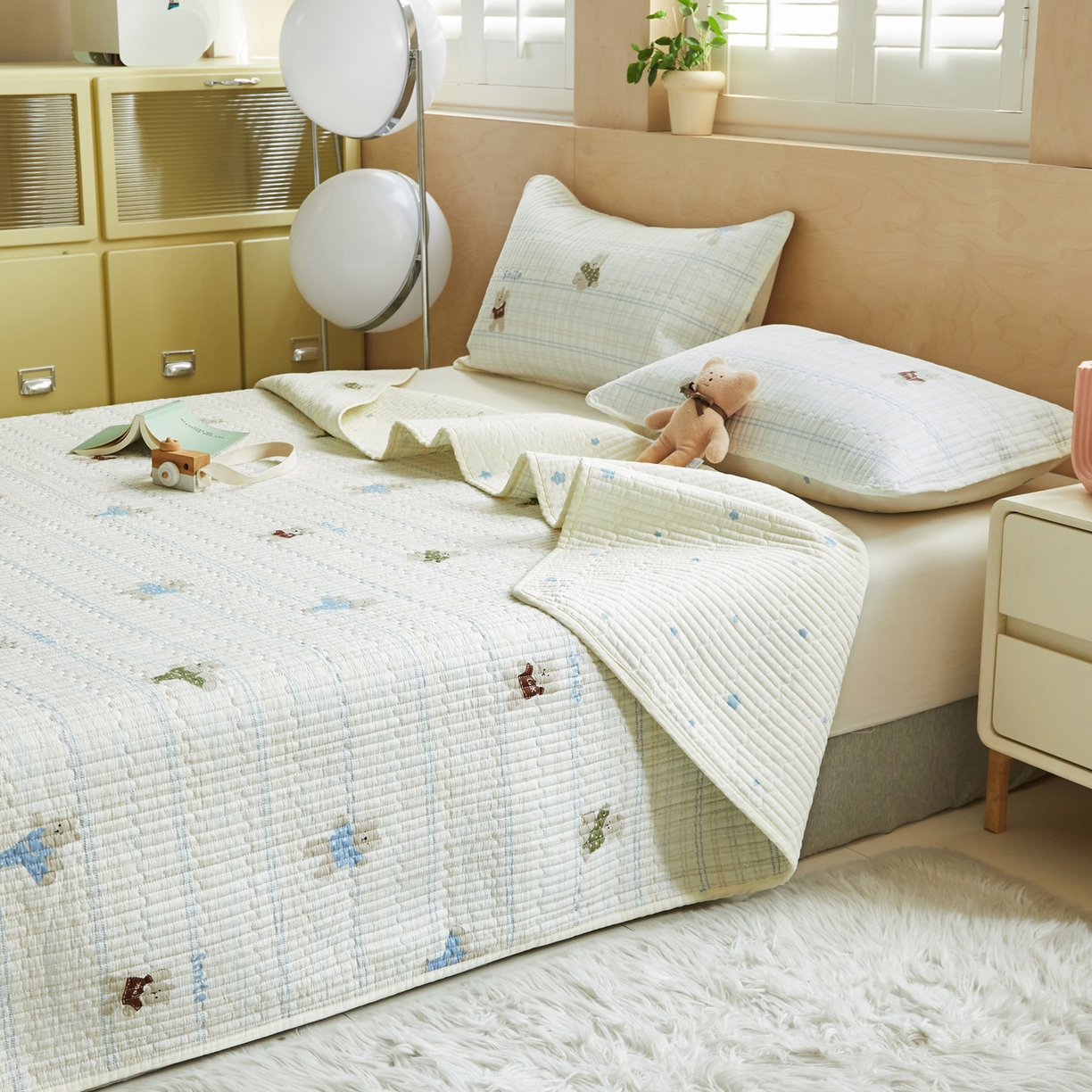 91家纺网 家纺一手货源 找家纺 舒居家纺 2026春夏新款双面全棉单床盖 床盖单件 比利小熊