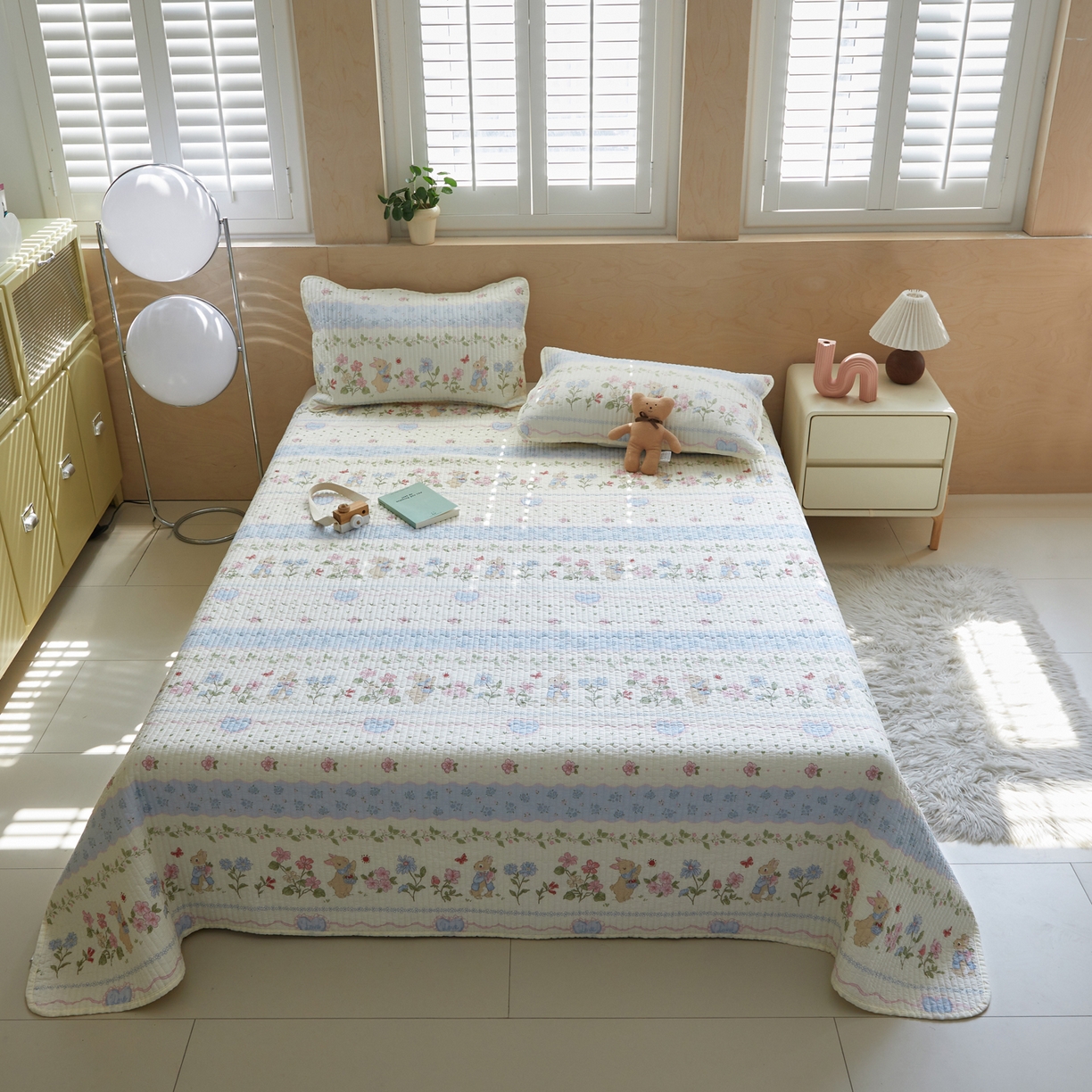 舒居家纺 2026春夏新款双面全棉单床盖 床盖单件 兔兔乐园