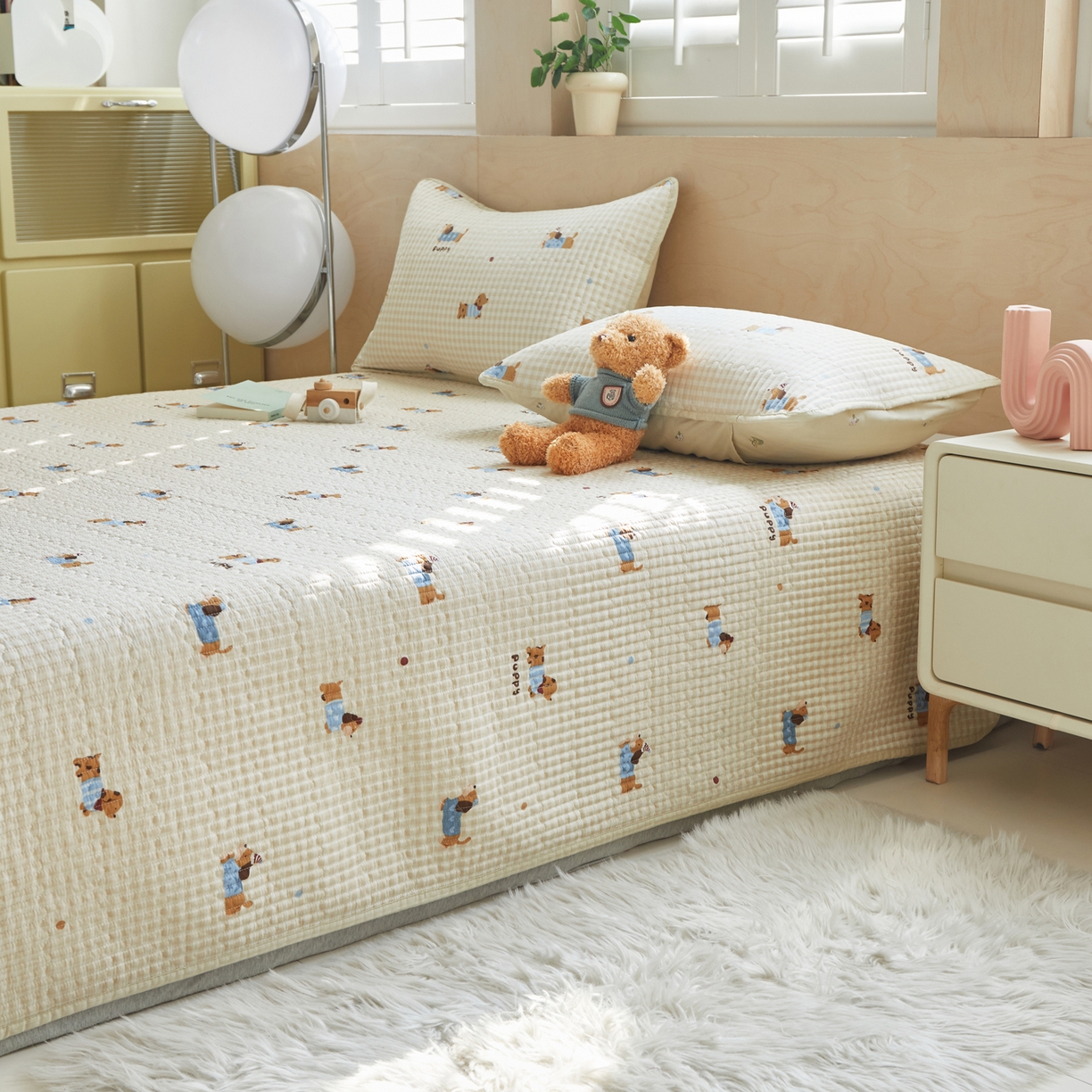 91家纺网 家纺一手货源 找家纺 舒居家纺 2026春夏新款双面全棉单床盖 床盖单件 俏皮狗