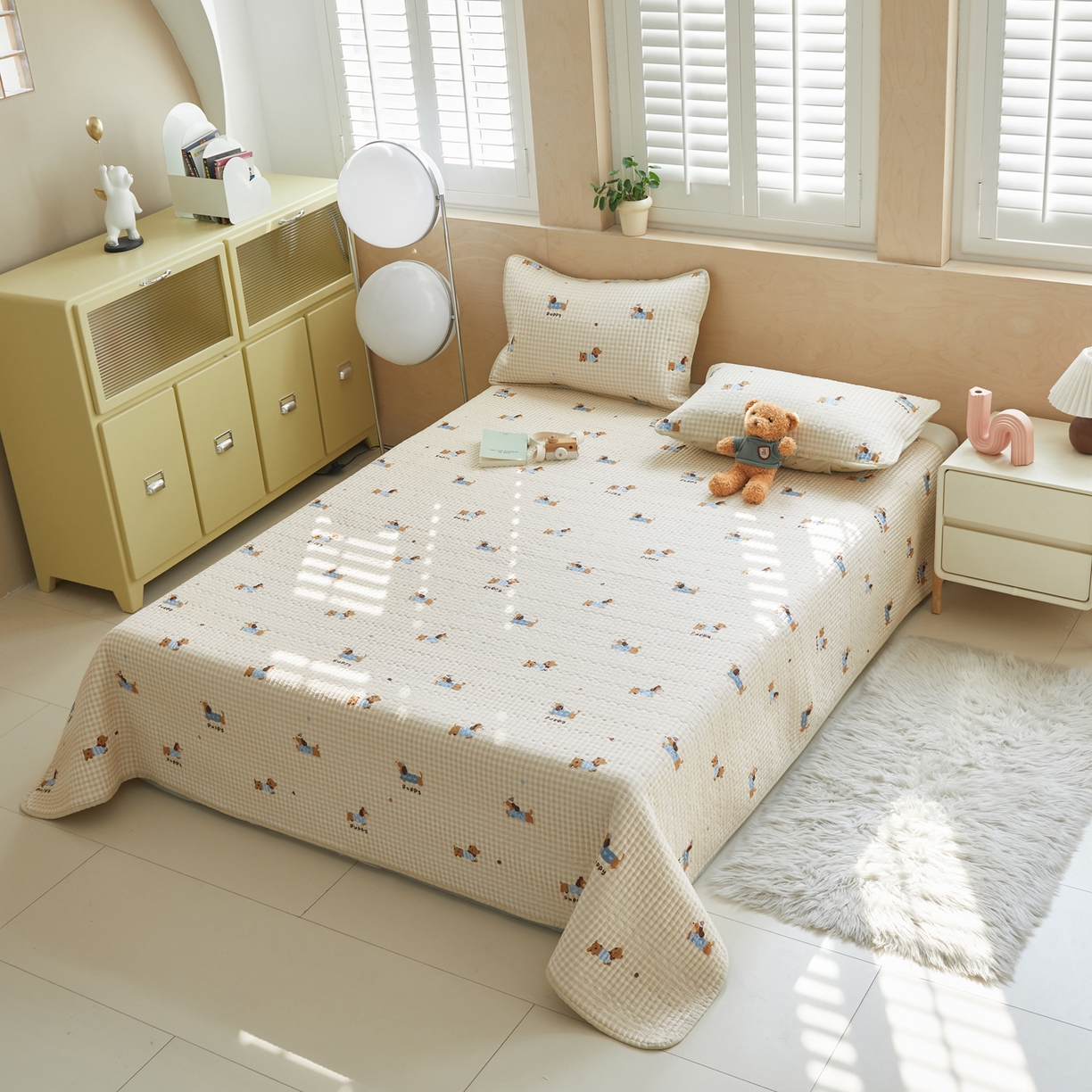 91家纺网 家纺一手货源 找家纺 舒居家纺 2026春夏新款双面全棉单床盖 床盖单件 俏皮狗