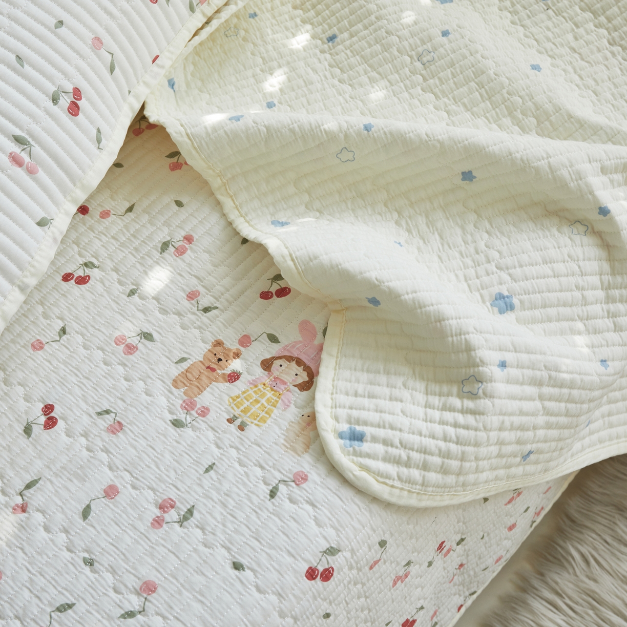 91家纺网 家纺一手货源 找家纺 舒居家纺 2026春夏新款双面全棉单床盖 床盖单件 花季少女