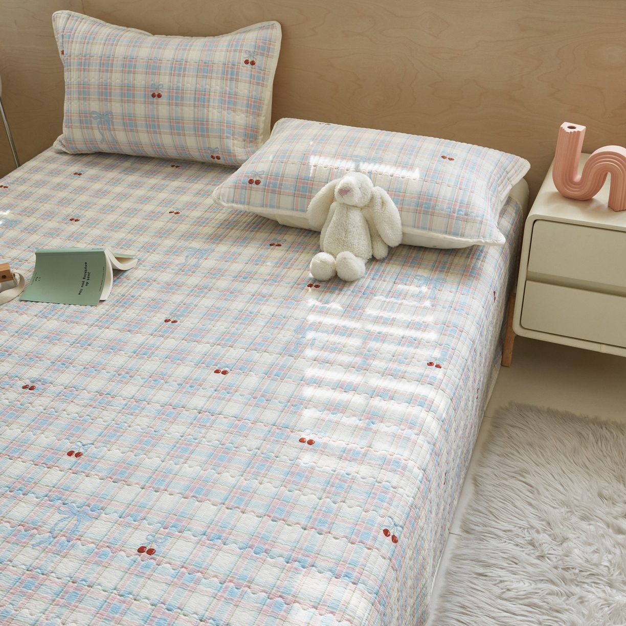 91家纺网 家纺一手货源 找家纺 舒居家纺 2026春夏新款双面全棉单床盖 床盖单件 樱桃格子