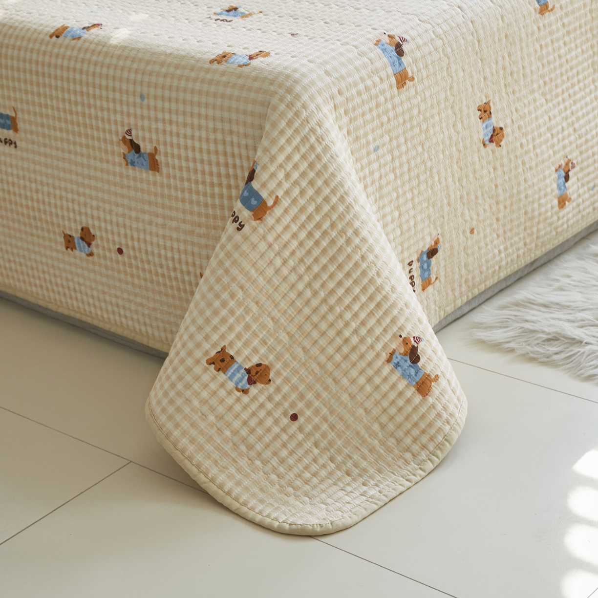 91家纺网 家纺一手货源 找家纺 舒居家纺 2026春夏新款双面全棉单床盖 床盖单件 俏皮狗