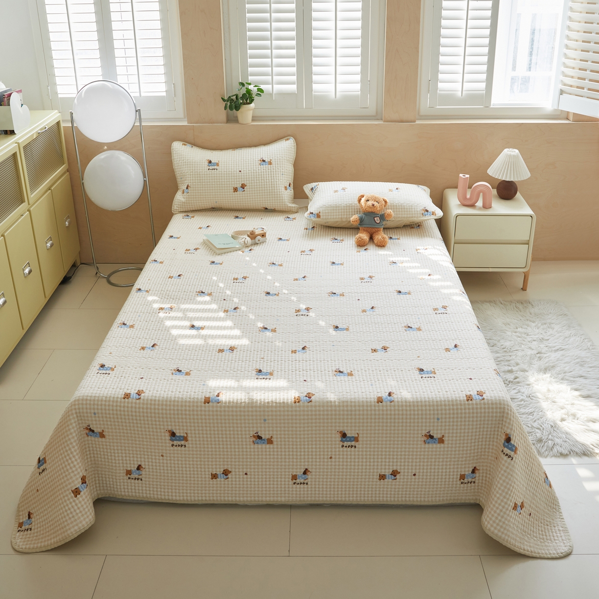 舒居家纺 2026春夏新款双面全棉单床盖 床盖单件 俏皮狗