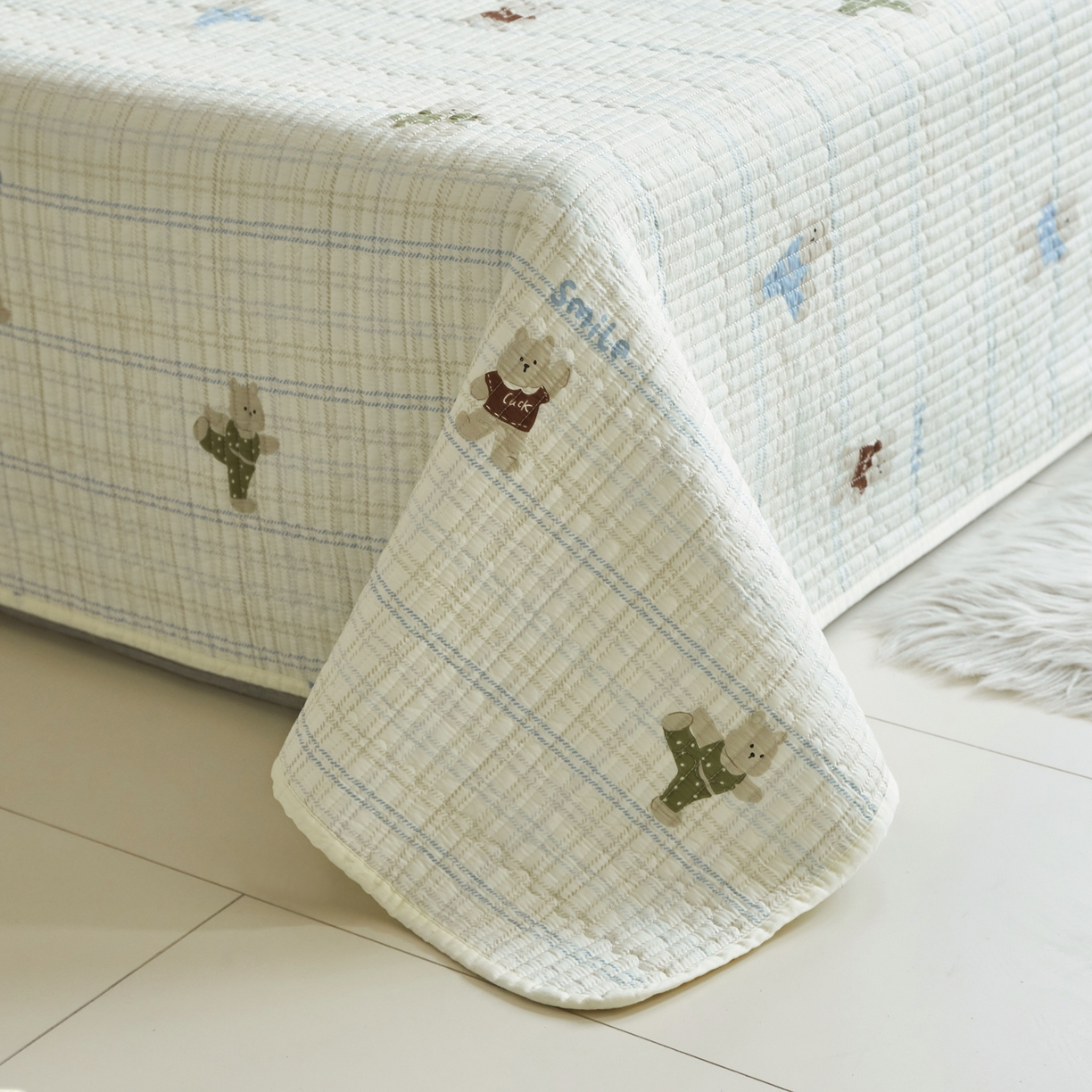 91家纺网 家纺一手货源 找家纺 舒居家纺 2026春夏新款双面全棉单床盖 床盖单件 比利小熊