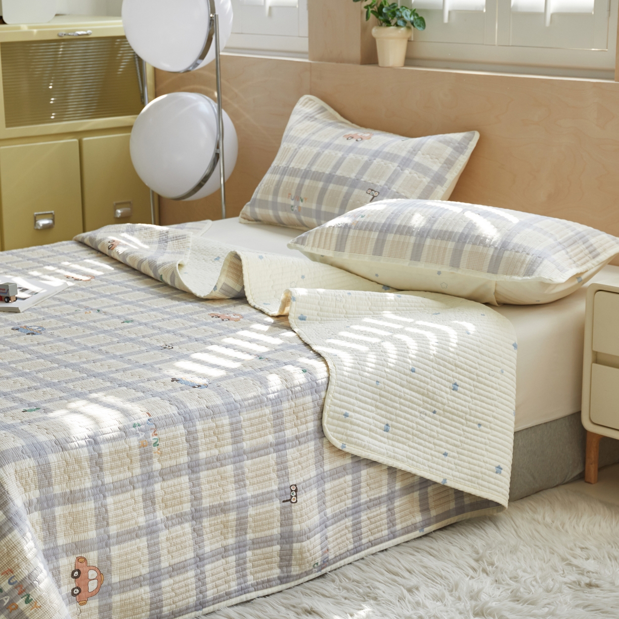 91家纺网 家纺一手货源 找家纺 舒居家纺 2026春夏新款双面全棉单床盖 床盖单件 小汽车