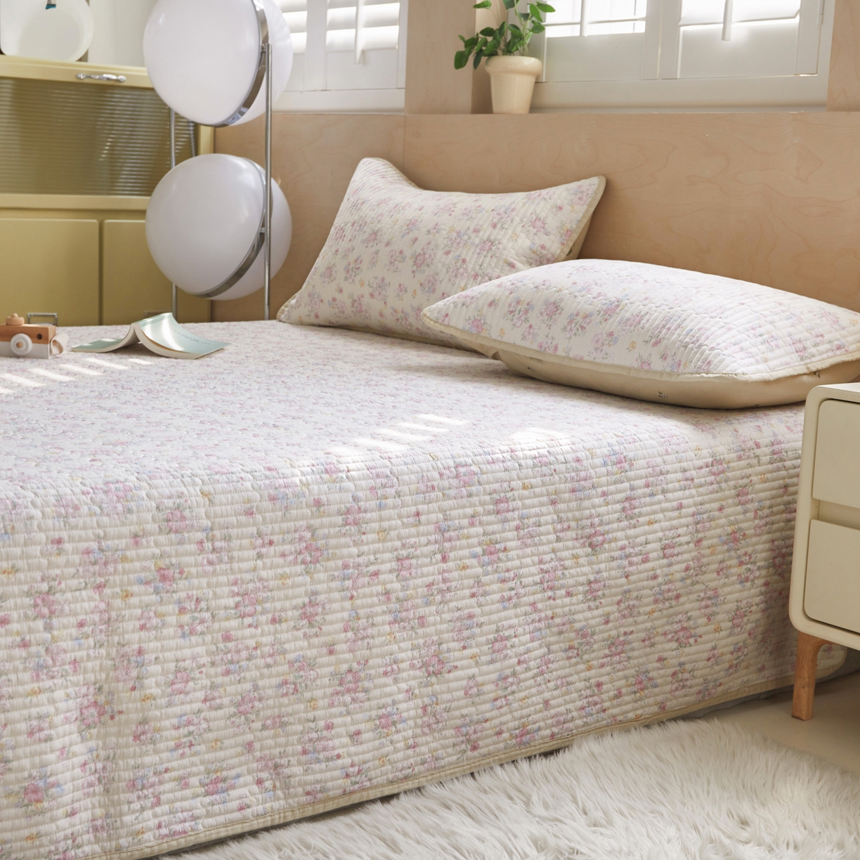 91家纺网 家纺一手货源 找家纺 舒居家纺 2026春夏新款双面全棉单床盖 床盖单件 洛琳-粉