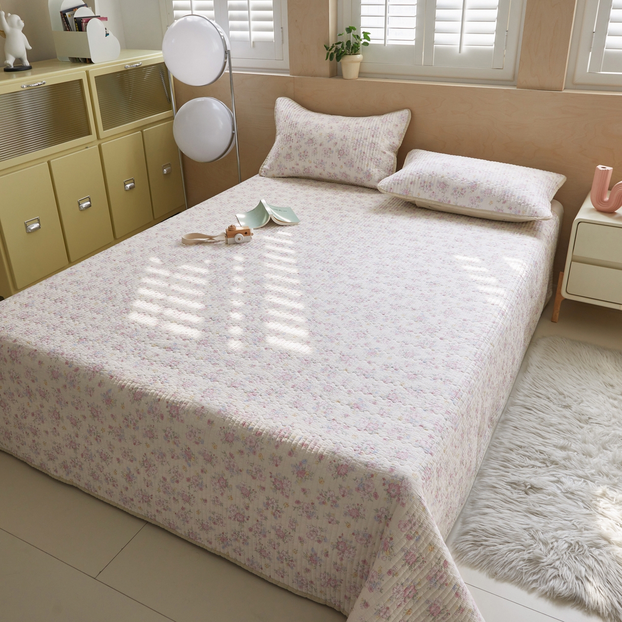 91家纺网 家纺一手货源 找家纺 舒居家纺 2026春夏新款双面全棉单床盖 床盖单件 洛琳-粉