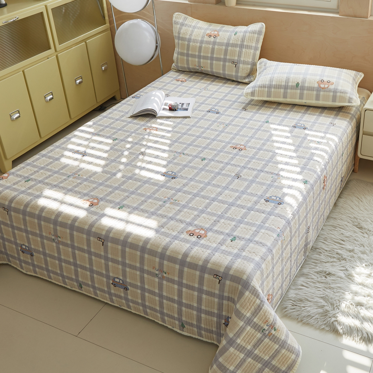 91家纺网 家纺一手货源 找家纺 舒居家纺 2026春夏新款双面全棉单床盖 床盖单件 小汽车