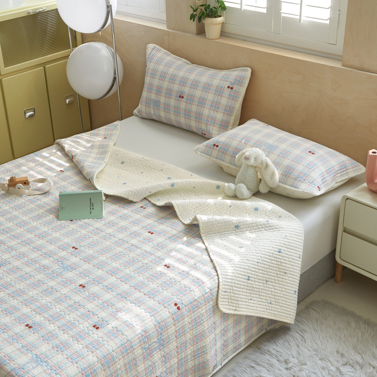 91家纺网 家纺一手货源 找家纺 舒居家纺 2026春夏新款双面全棉单床盖 床盖单件 樱桃格子