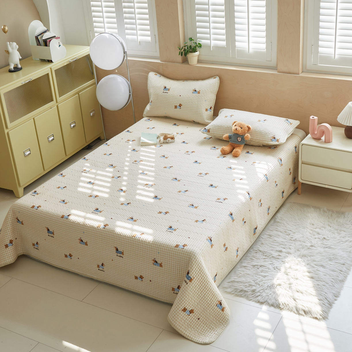 91家纺网 家纺一手货源 找家纺 舒居家纺 2026春夏新款双面全棉单床盖 床盖单件 俏皮狗