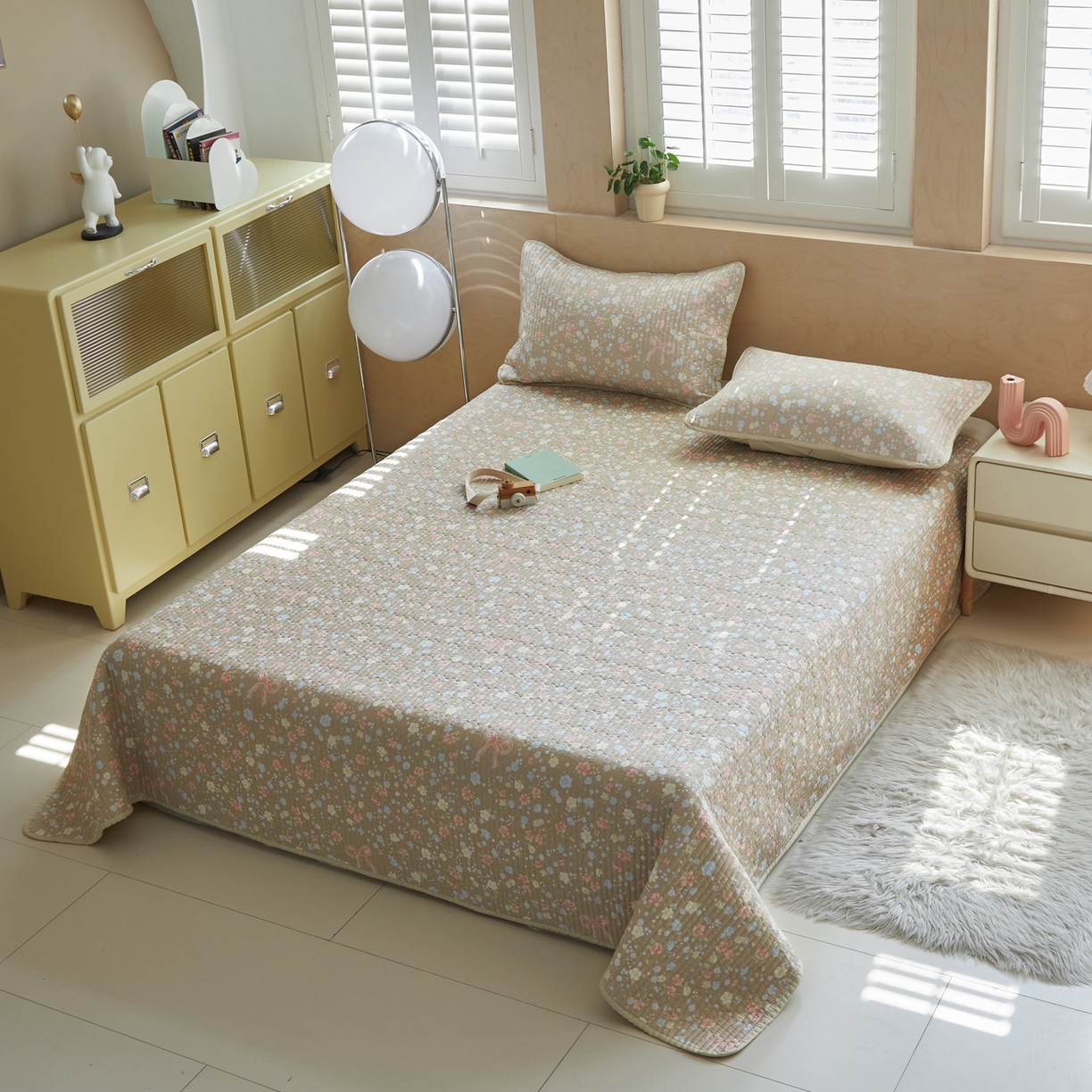 舒居家纺 2026春夏新款双面全棉单床盖 床盖单件 花开无声-咖