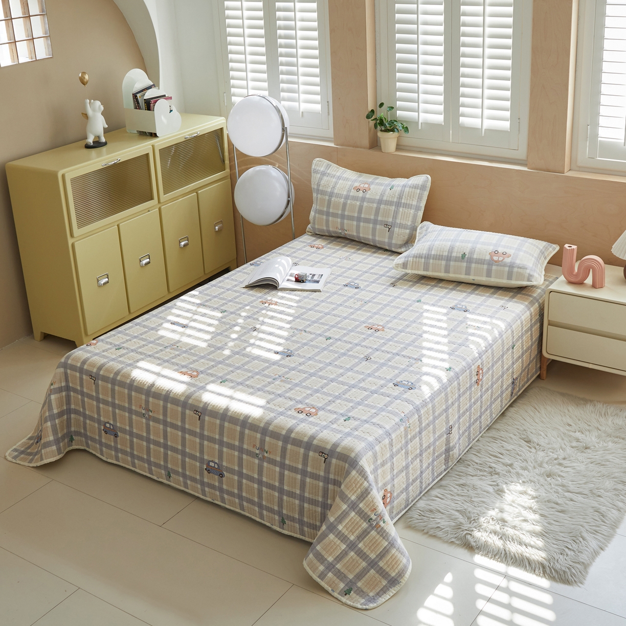 91家纺网 家纺一手货源 找家纺 舒居家纺 2026春夏新款双面全棉单床盖 床盖单件 小汽车