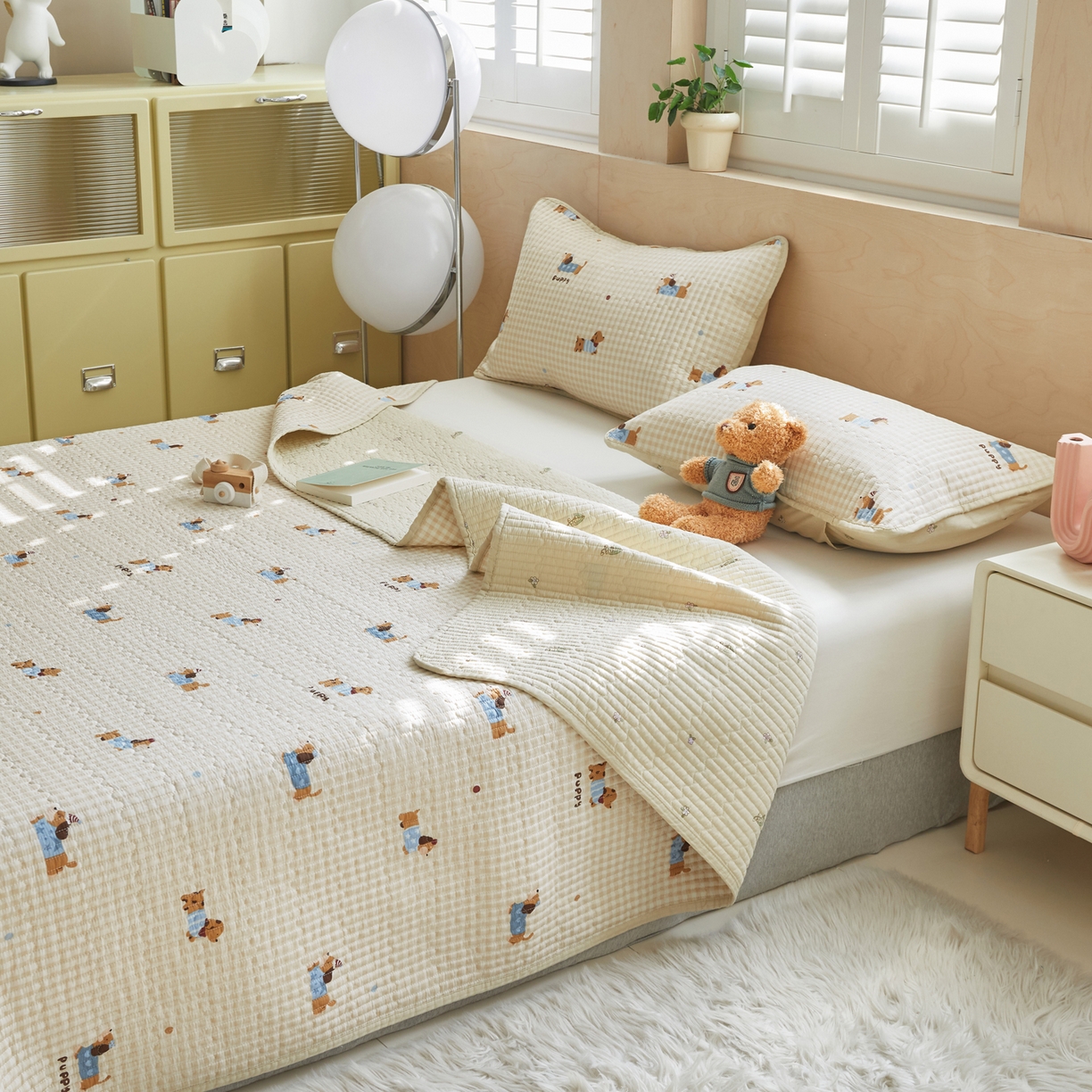 91家纺网 家纺一手货源 找家纺 舒居家纺 2026春夏新款双面全棉单床盖 床盖单件 俏皮狗