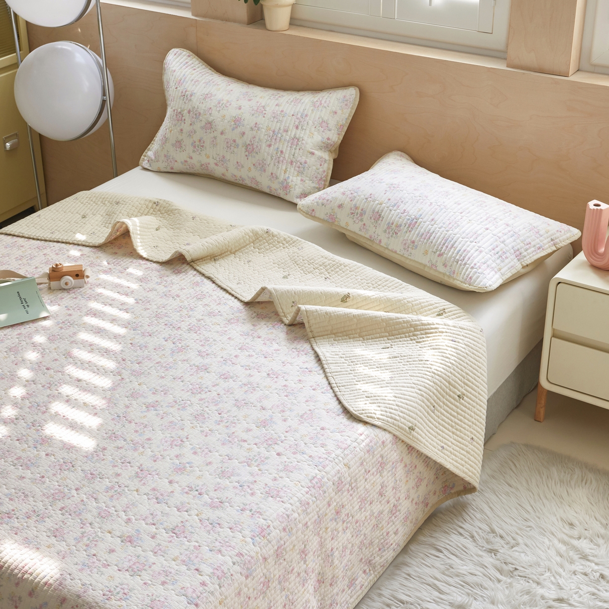 91家纺网 家纺一手货源 找家纺 舒居家纺 2026春夏新款双面全棉单床盖 床盖单件 洛琳-粉