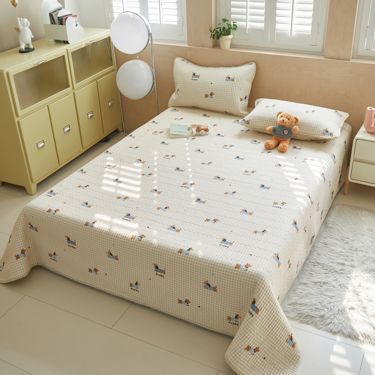 91家纺网 家纺一手货源 找家纺 舒居家纺 2026春夏新款双面全棉单床盖 床盖单件 俏皮狗