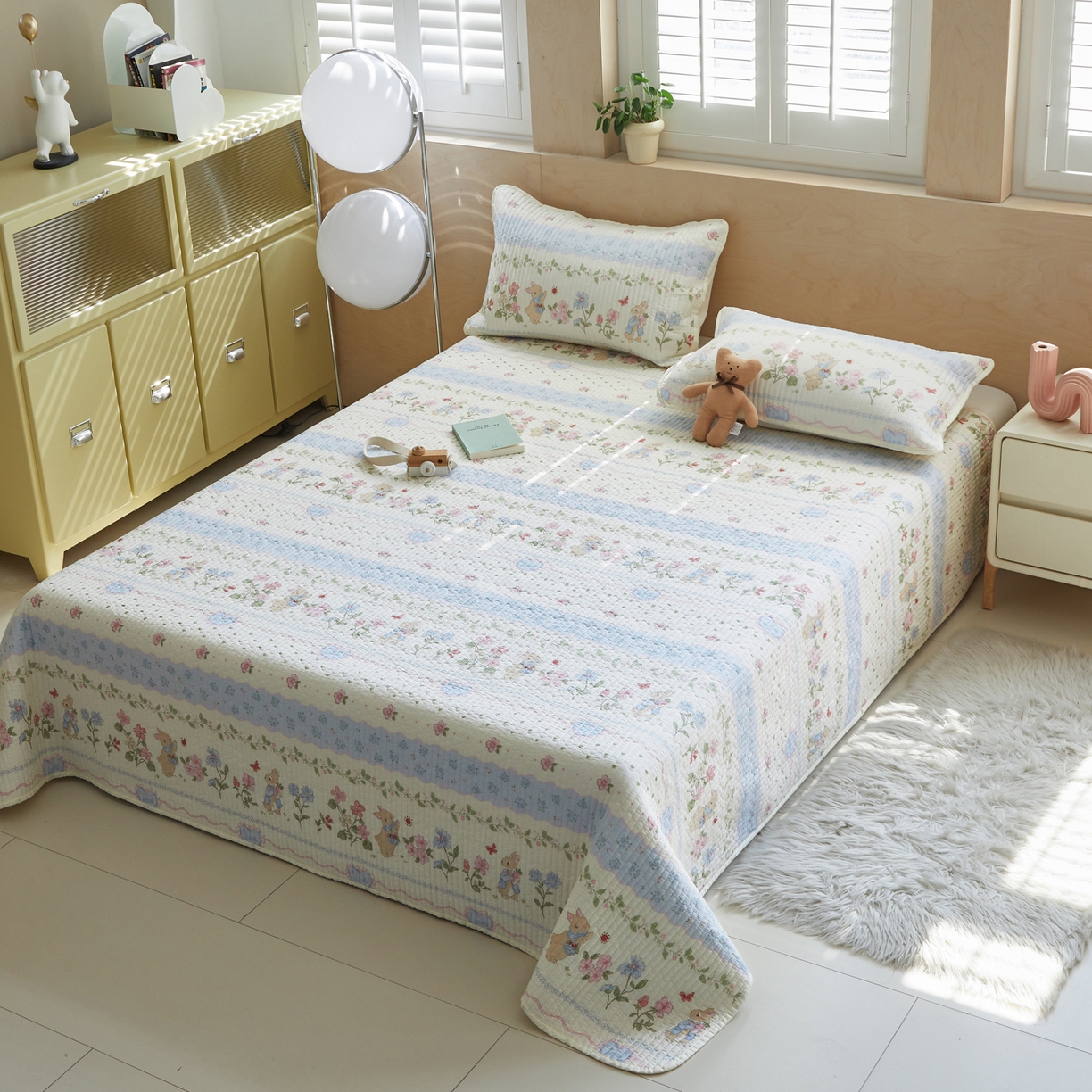 91家纺网 家纺一手货源 找家纺 舒居家纺 2026春夏新款双面全棉单床盖 床盖单件 兔兔乐园