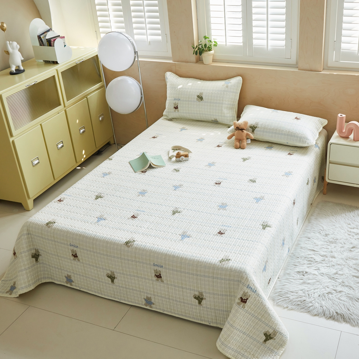 91家纺网 家纺一手货源 找家纺 舒居家纺 2026春夏新款双面全棉单床盖 床盖单件 比利小熊