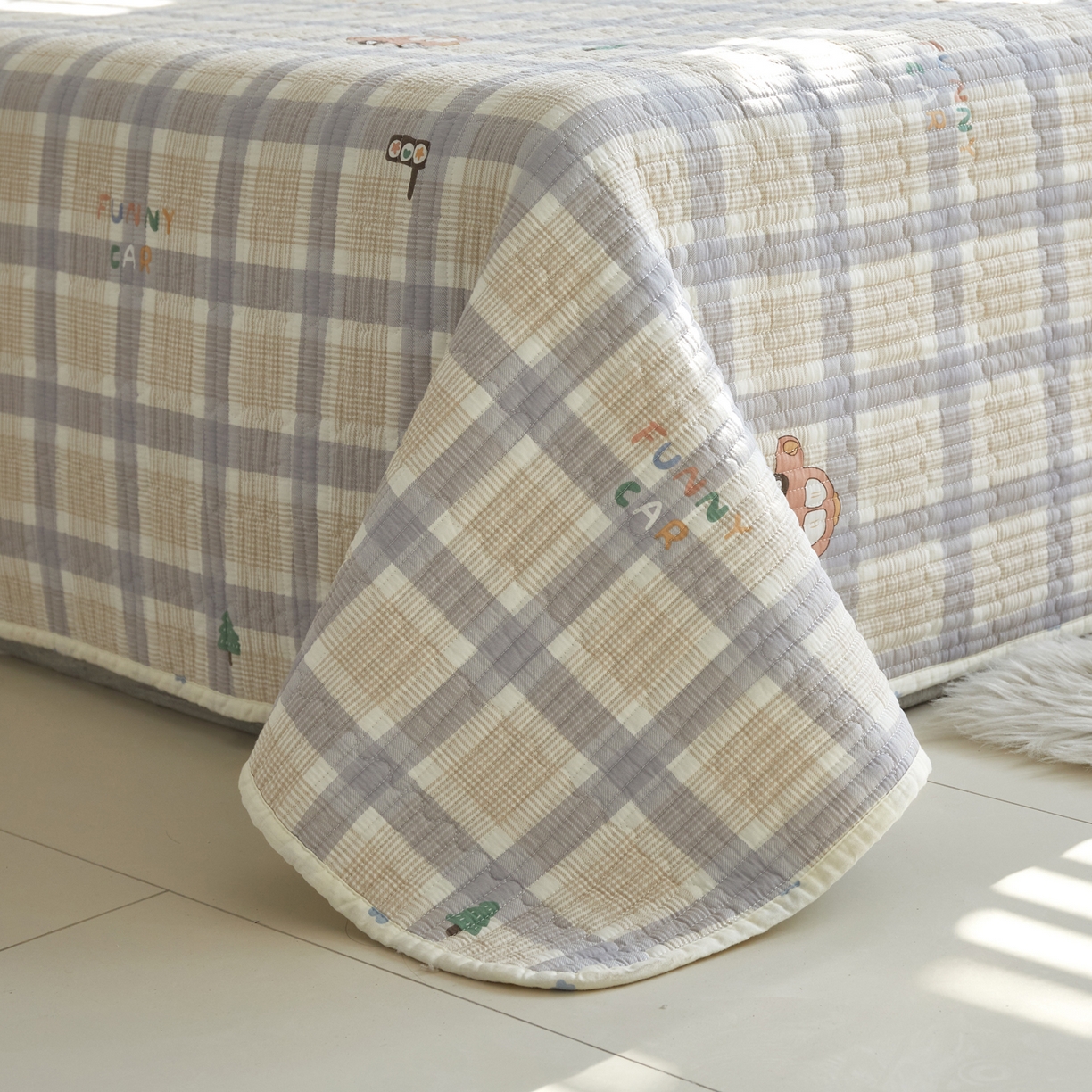 91家纺网 家纺一手货源 找家纺 舒居家纺 2026春夏新款双面全棉单床盖 床盖单件 小汽车