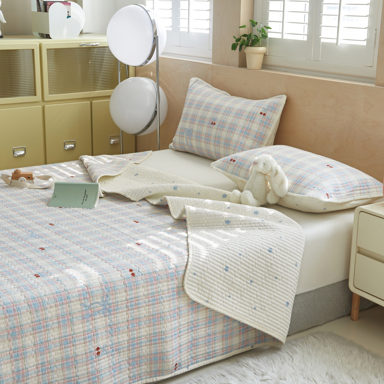 91家纺网 家纺一手货源 找家纺 舒居家纺 2026春夏新款双面全棉单床盖 床盖单件 樱桃格子