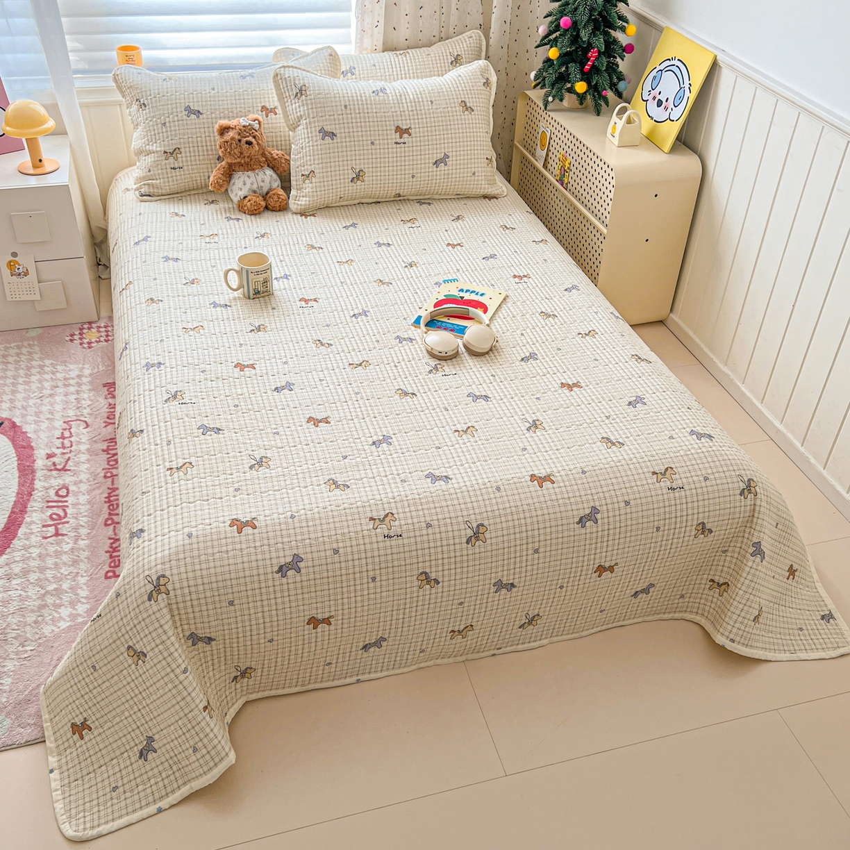 91家纺网 家纺一手货源 找家纺 舒居家纺 2026春夏新款双面全棉单床盖 床盖单件 马到成功