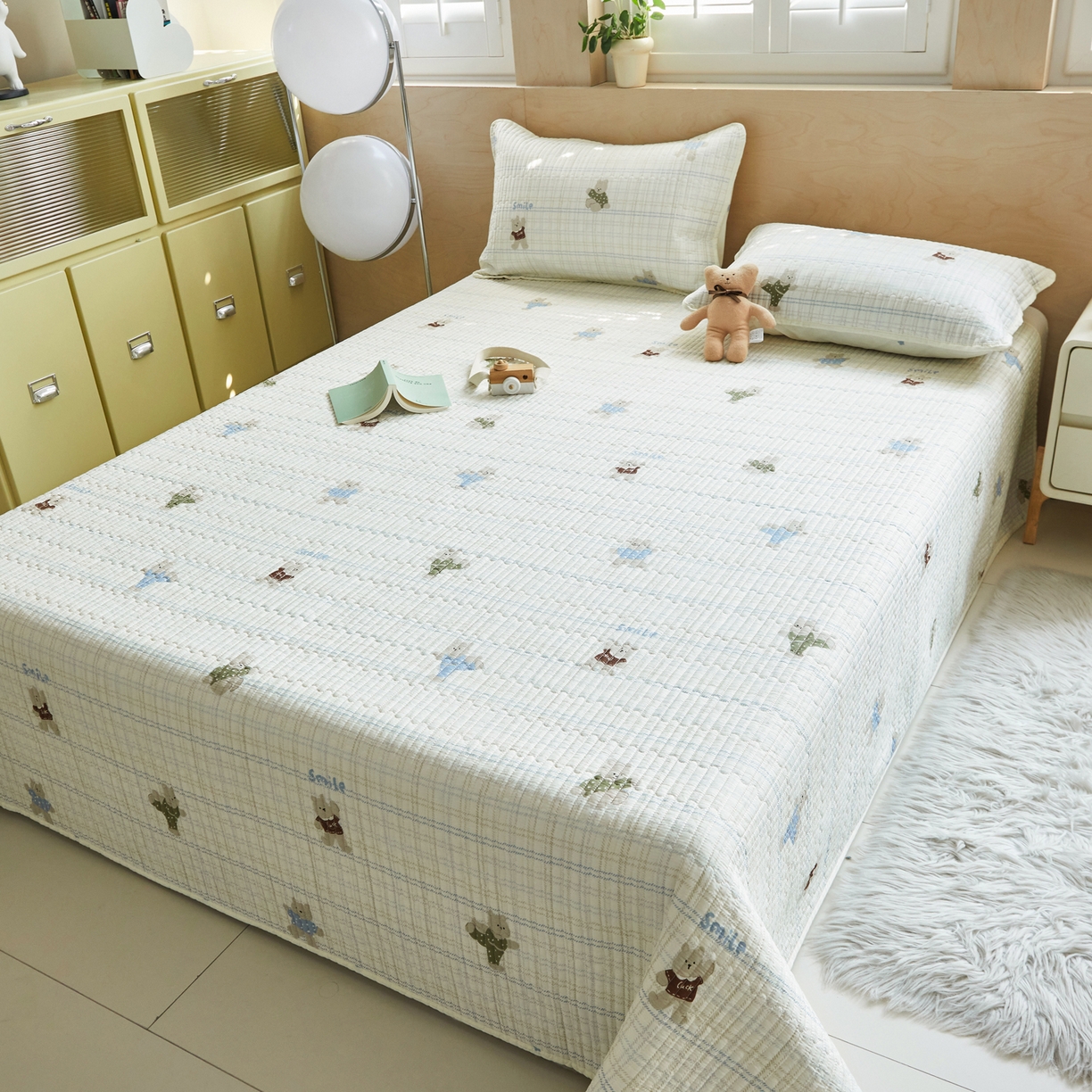 91家纺网 家纺一手货源 找家纺 舒居家纺 2026春夏新款双面全棉单床盖 床盖单件 比利小熊