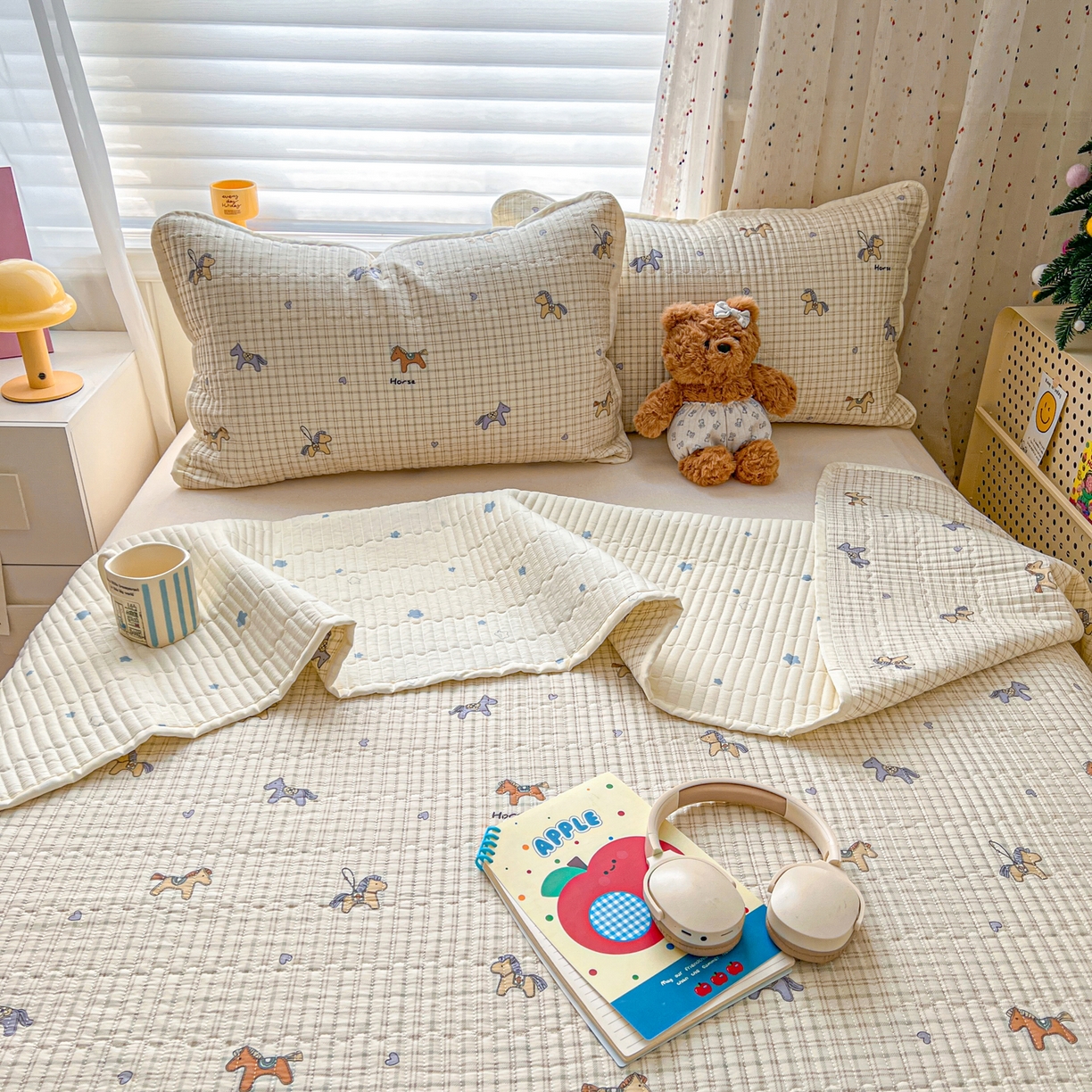 91家纺网 家纺一手货源 找家纺 舒居家纺 2026春夏新款双面全棉单床盖 床盖单件 马到成功