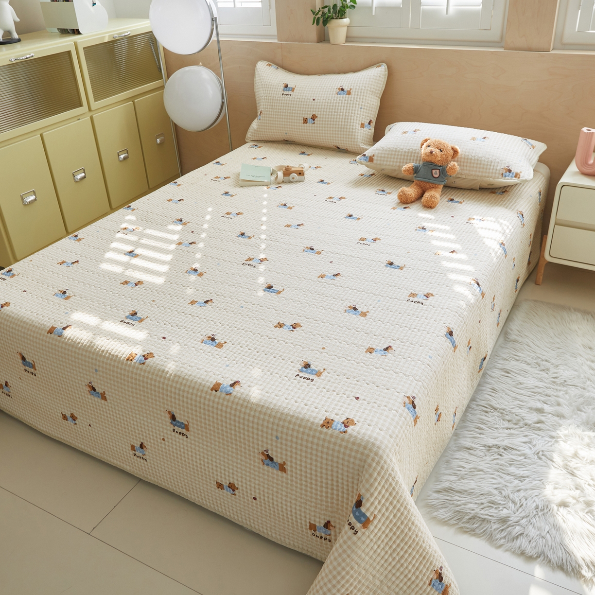 91家纺网 家纺一手货源 找家纺 舒居家纺 2026春夏新款双面全棉单床盖 床盖单件 俏皮狗