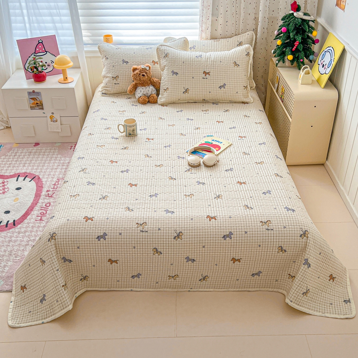 91家纺网 家纺一手货源 找家纺 舒居家纺 2026春夏新款双面全棉单床盖 床盖单件 马到成功