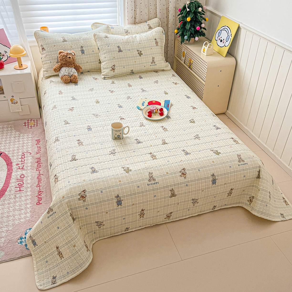 91家纺网 家纺一手货源 找家纺 舒居家纺 2026春夏新款双面全棉单床盖 床盖单件 兔兔宝贝