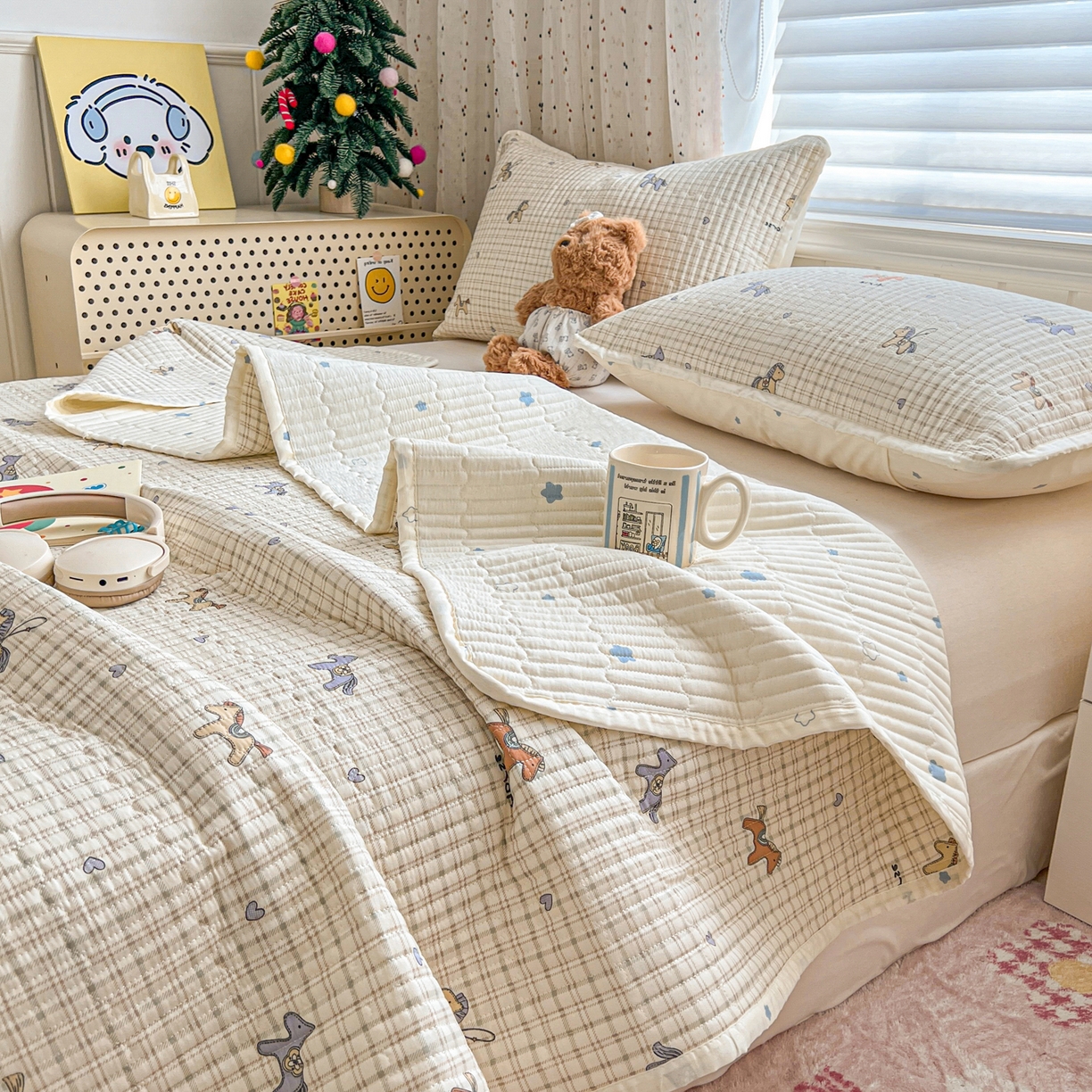 91家纺网 家纺一手货源 找家纺 舒居家纺 2026春夏新款双面全棉单床盖 床盖单件 马到成功