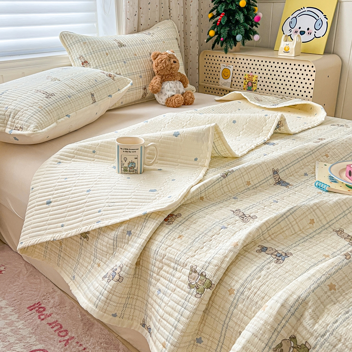 91家纺网 家纺一手货源 找家纺 舒居家纺 2026春夏新款双面全棉单床盖 床盖单件 兔兔宝贝