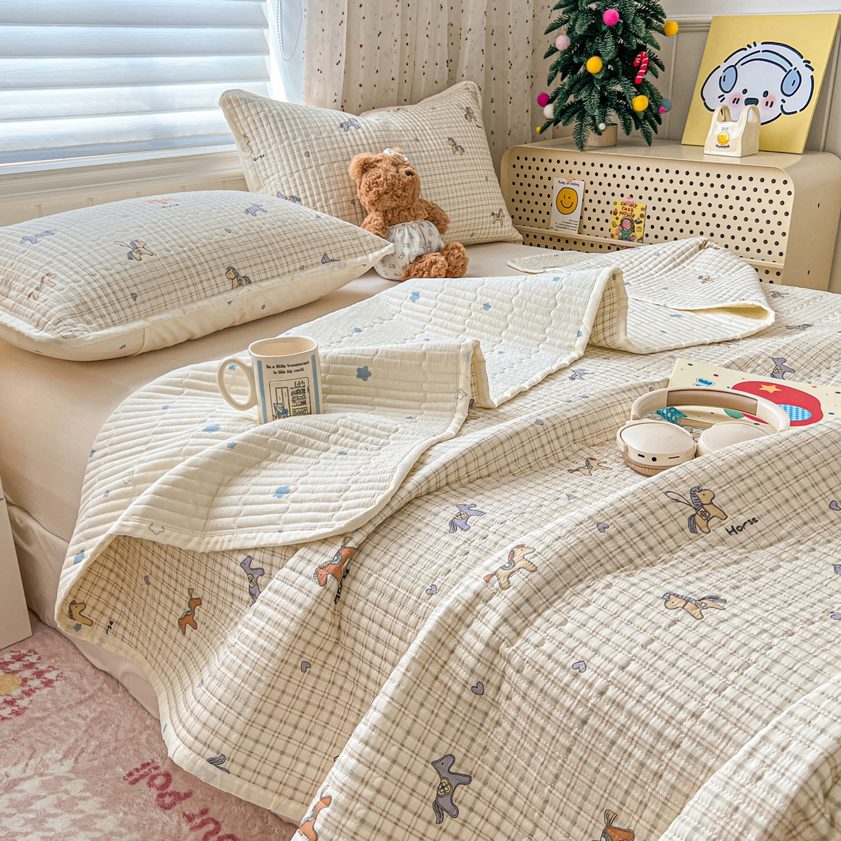 舒居家纺 2026春夏新款双面全棉单床盖 床盖单件 马到成功