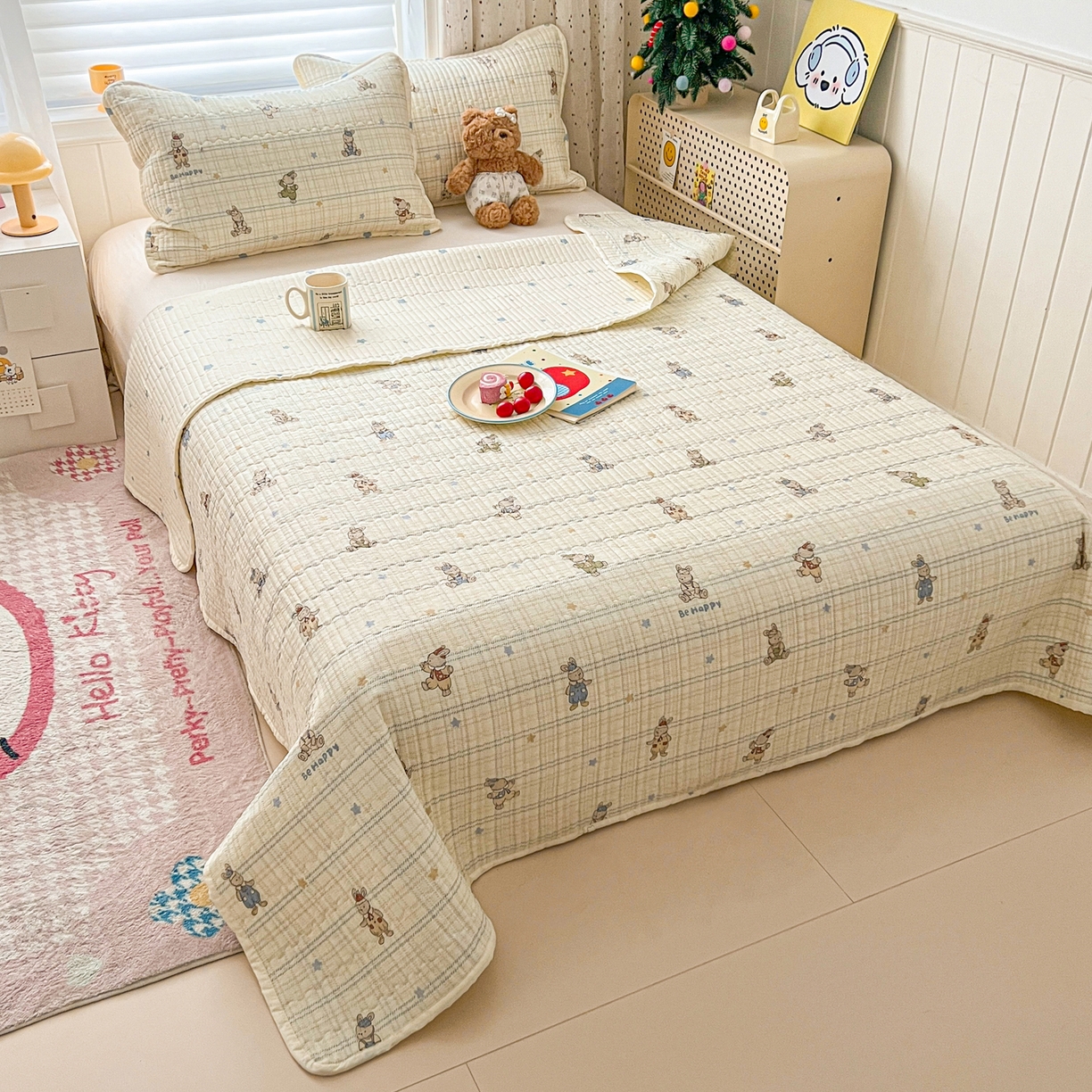 91家纺网 家纺一手货源 找家纺 舒居家纺 2026春夏新款双面全棉单床盖 床盖单件 兔兔宝贝