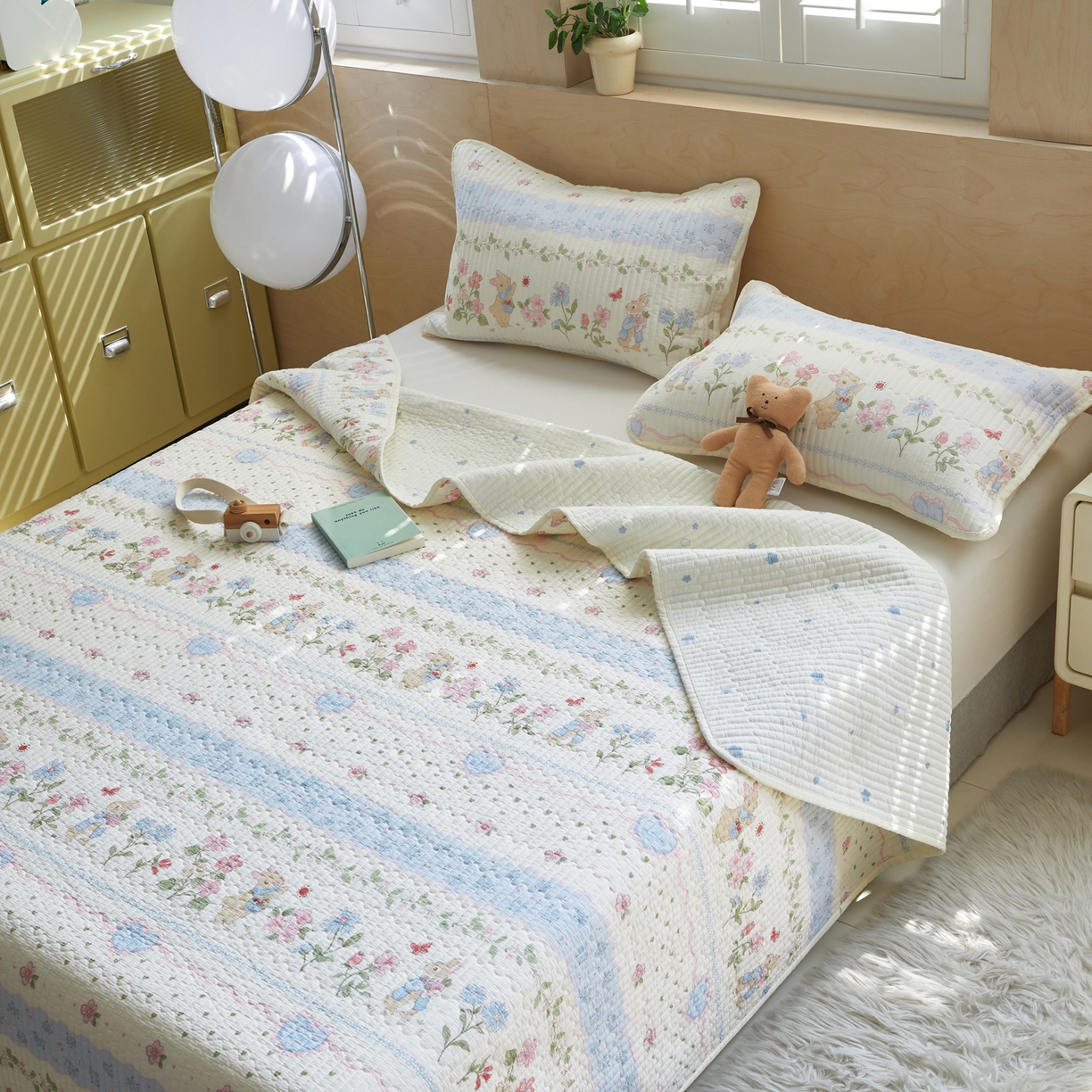 91家纺网 家纺一手货源 找家纺 舒居家纺 2026春夏新款双面全棉单床盖 床盖单件 兔兔乐园