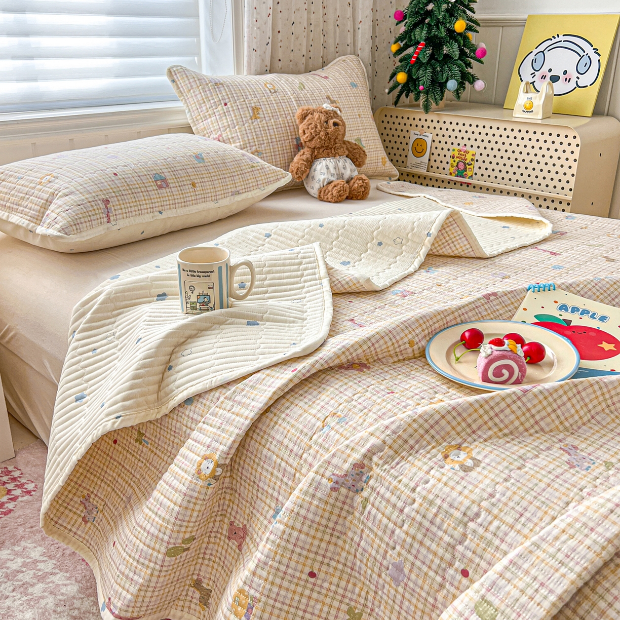 91家纺网 家纺一手货源 找家纺 舒居家纺 2026春夏新款双面全棉单床盖 床盖单件 半暖时光